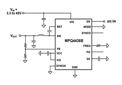 Application Circuit Diagram - Monolithic Power Systems (MPS) MPQ4436B AEC-Q100 Synchronous Step-Down Converters